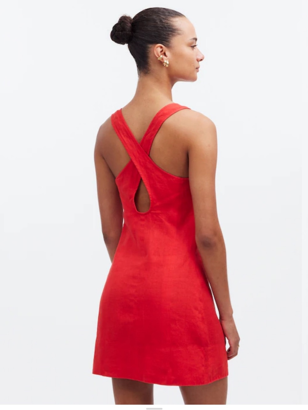 Madewell Cross-Back A-Line Mini Dress in Linen Red SZ 8 MSRP $98 - Picture 2 of 6
